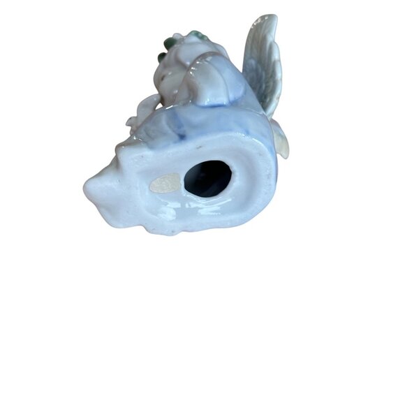 Porcelain Angel Cherub Crown Of Flowers Holding Dove Bird Figurine Home Decor - Picture 6 of 11